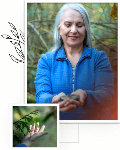 Carolyn-in-forest-holding-rock-hands